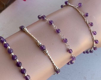 Amethyst Bead Bracelet: Sterling Silver, February Birthstone