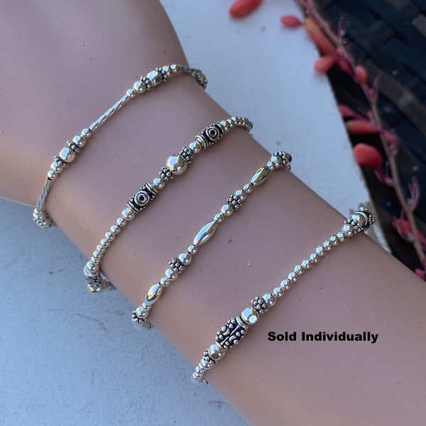 Sterling Silver Bead Bracelets for Everyday Wear/Stacking Bracelets/DaintySilver Bracelets/Anklets/Feminine Jewelry/Kimbajul/Kimbagirl/