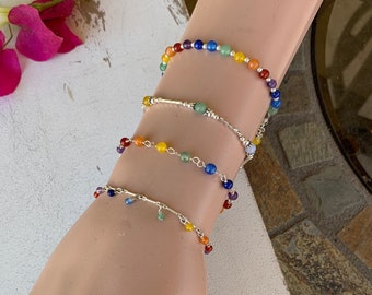 Sterling Silver Chakra Stone Bracelet: Gemstone Yoga Jewelry