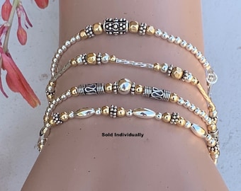 Silver & Gold Beaded Bracelets/Dainty Two-Tone Bracelets/Everyday Stacking Style Bracelets/Anklets/Ankle Bracelets/Kimbajul/Kimbagirl/AZ