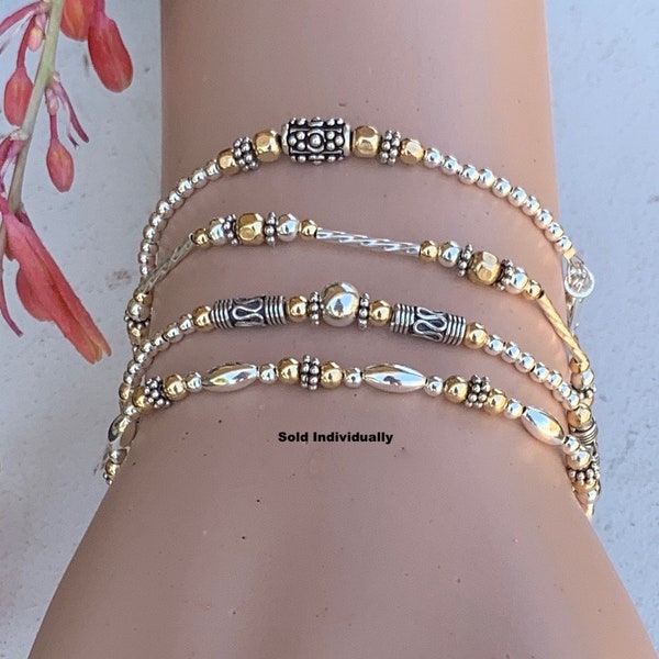 Silver & Gold Beaded Bracelets/Dainty Two-Tone Bracelets/Everyday Stacking Style Bracelets/Anklets/Ankle Bracelets/Kimbajul/Kimbagirl/AZ