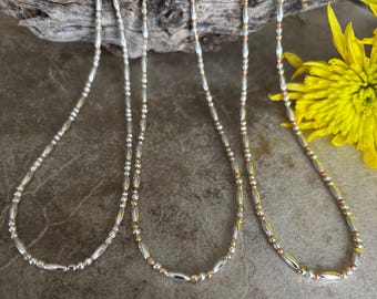 Sterling Silver Beaded Choker: Mixed Metal Layering Necklace