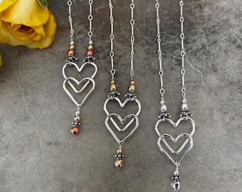 Sterling Silver Double Heart Necklace: Handmade Connected Hearts