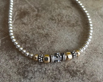 Sterling Silver Beaded Choker: Gold-Filled Copper Accent Necklace