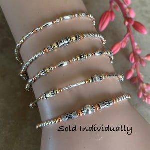Sterling Silver Beaded Bracelet: Copper & Gold-Filled Accent Bracelet