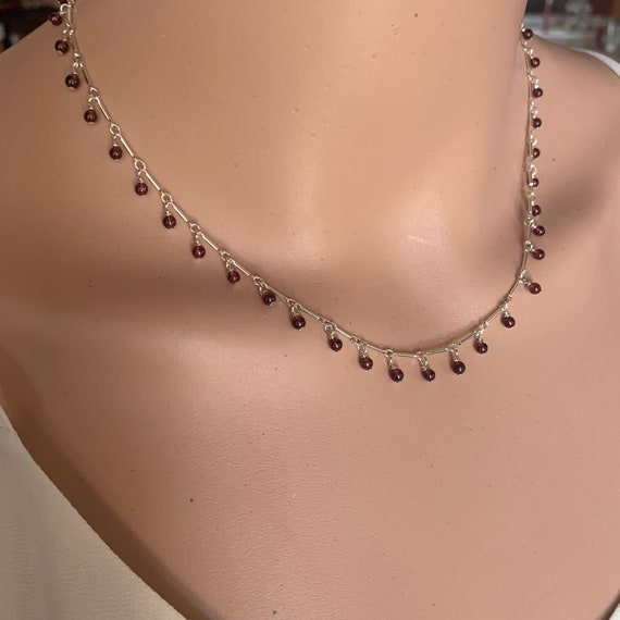 Garnet Bead Necklace Sterling Silver Length January Birthstone Garnet Bead Necklace Sterling Silver Length January Birthstone