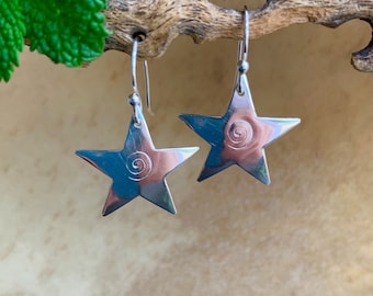 Silver Star Earrings/Brass Star Earrings/Copper Star Earrings/Lightweight Star Earrings/Kimbajul