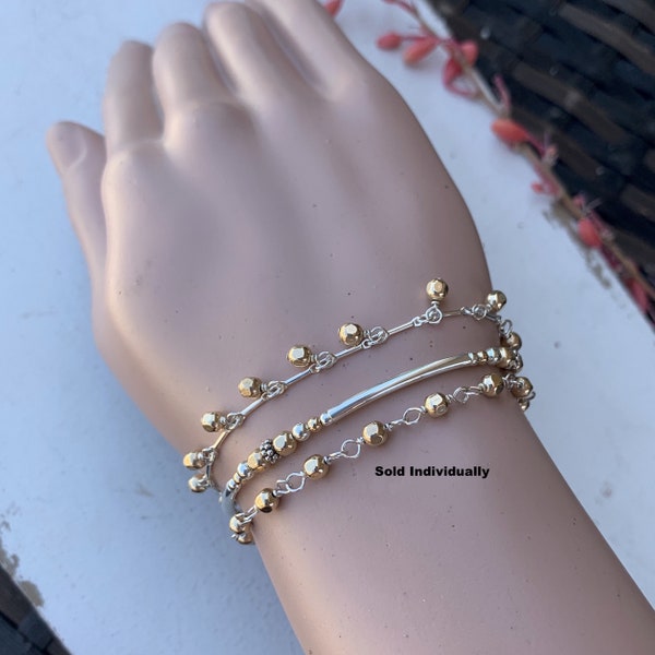 Gold & Silver Mixed Metal Bracelets/Delicate Layering Bracelet/ Feminine Jewelry/Two Tone Jewelry/Anklets/Ankle Bracelets/Kimbajul/Kimbagirl