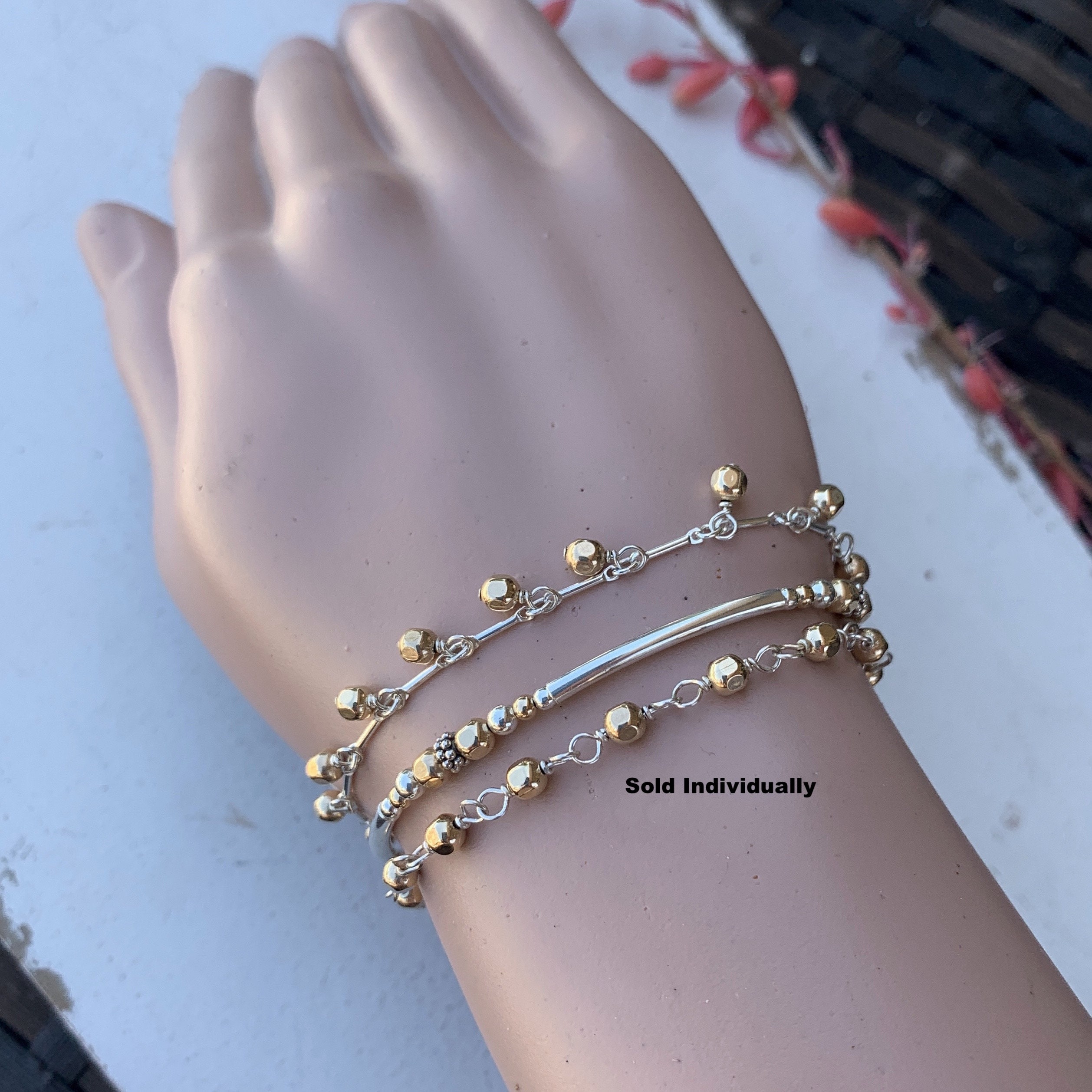 Gold & Silver Mixed Metal Bracelets/delicate Layering Bracelet/ Feminine  Jewelry/two Tone Jewelry/anklets/ankle Bracelets/kimbajul/kimbagirl - Etsy