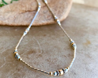 Sterling Silver & 14kt Gold Filled Choker: Two Tone Beaded Necklace