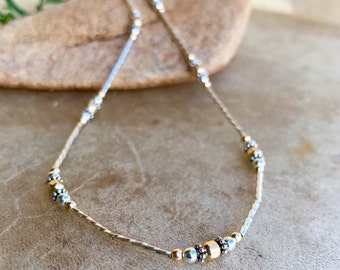 Silver and Gold Choker Necklace/Sterling & 14kt Gold Filled Layering Short Necklace/Two Tone Necklace/Everyday Necklace/Kimbajul/Handcrafted