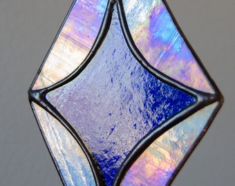 Blue Iridescent Stained Glass Suncatcher, Window Hanging