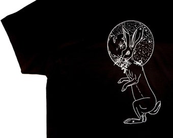 Familiar T-Shirt - Screen Print of Jackrabbit with Scorpion and Moon on Black Shirt Tee Witchy Nocturnal Occult Wiccan Witchcraft Aesthetic