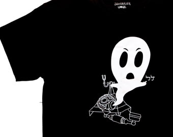 Ghosted T-Shirt - Screen Print of Ghost and Telephone on Black Shirt