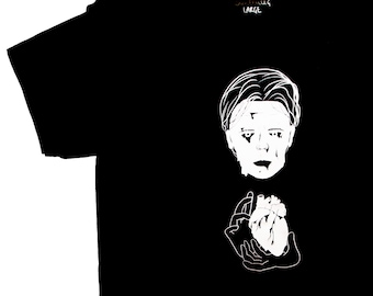 Void T-Shirt - Screen Print of Face and Heart on Black Shirt