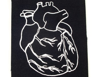 Anatomical Heart Patch - Print on Black Cotton Canvas