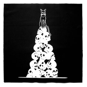 Witch es Hat Back Patch Totenköpfe und schwarze Katze auf schwarzem Baumwoll-Canvas-Aufnäher Bild 1