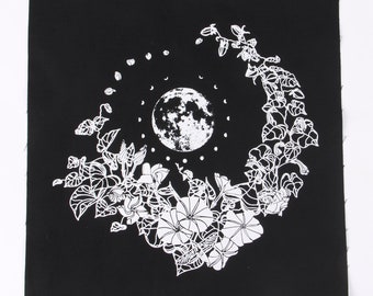 Moon Flower Back Patch - Print on Black Cotton Canvas