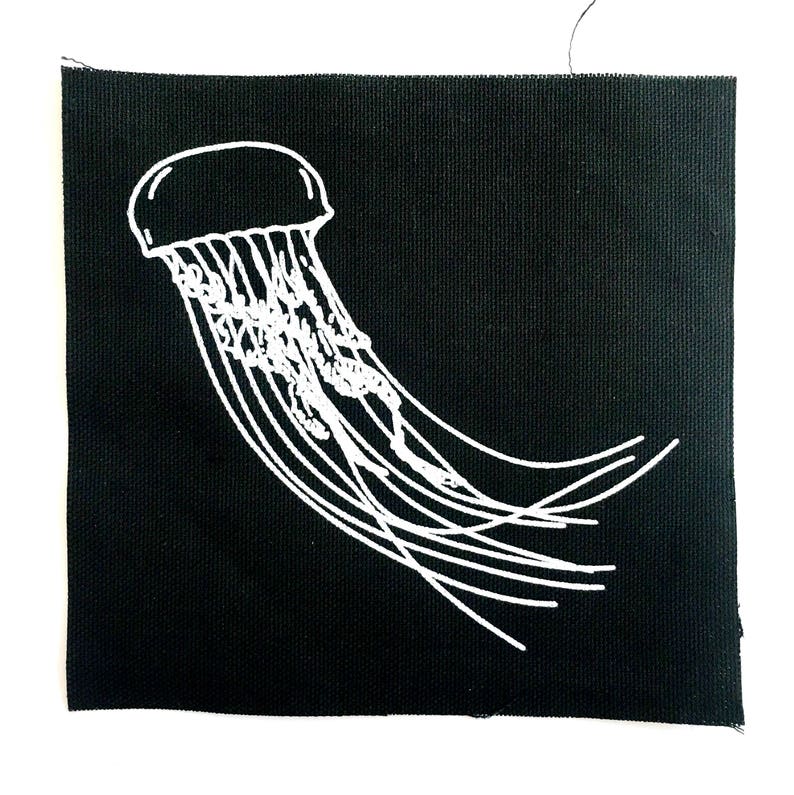 Jellyfish Patch Screen Print on Black Cotton Canvas image 2