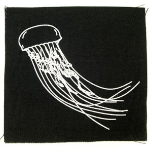Jellyfish Patch Screen Print on Black Cotton Canvas image 1