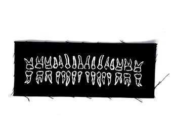 Teeth Patch,  Print on Black Cotton Canvas, Occult Patch, Jaw patch, Tooth Patch, Punk Patch, NuGoth, Pagan, Witch, Horror, Gothic, Skull