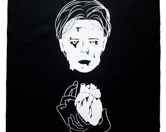 Void Back Patch - Screen Print of Face and Heart on Black Cotton Canvas Patch