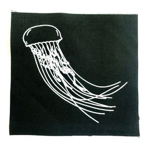 Jellyfish Patch Screen Print on Black Cotton Canvas image 3