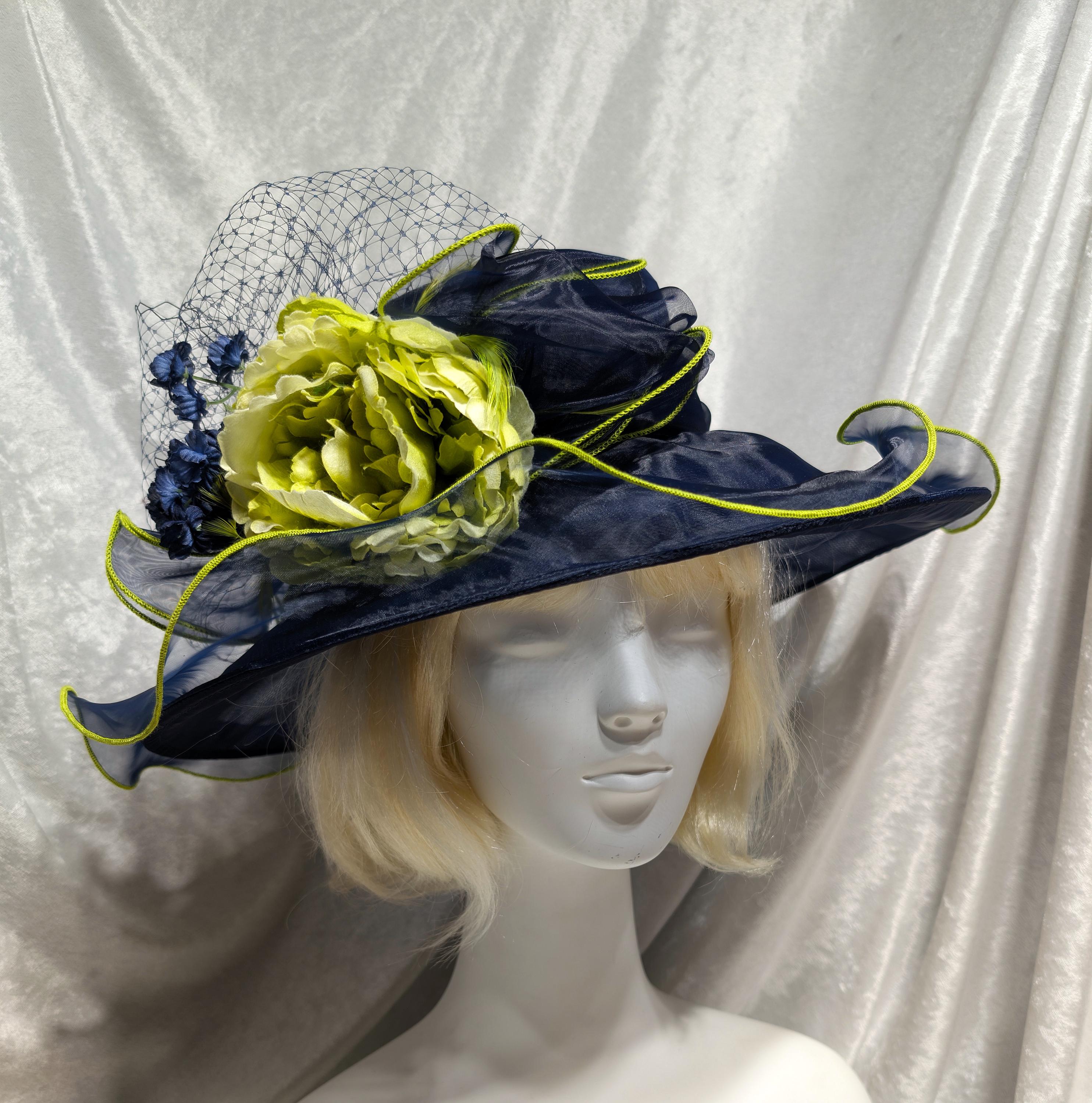 Black Sinamay Fascinator Hat with Lime Green and Yellow Floral Accents Black and Lime Green Hatinator - Etsy UK main image 4