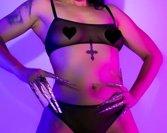 Black Sheer Halter Bralette, Sizes XS-XXL