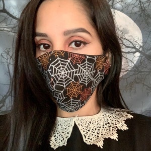 Metallic spider webs Halloween face mask/covering, adjustable ear loops, spooky face mask, horror face mask, spider face mask