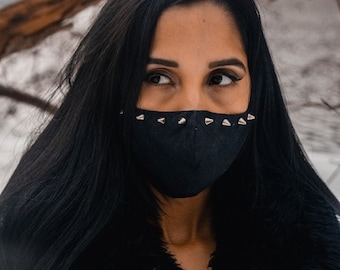Schwarze Baumwollgesichtsmaske mit Spikes, Gothic Unisex Maske
