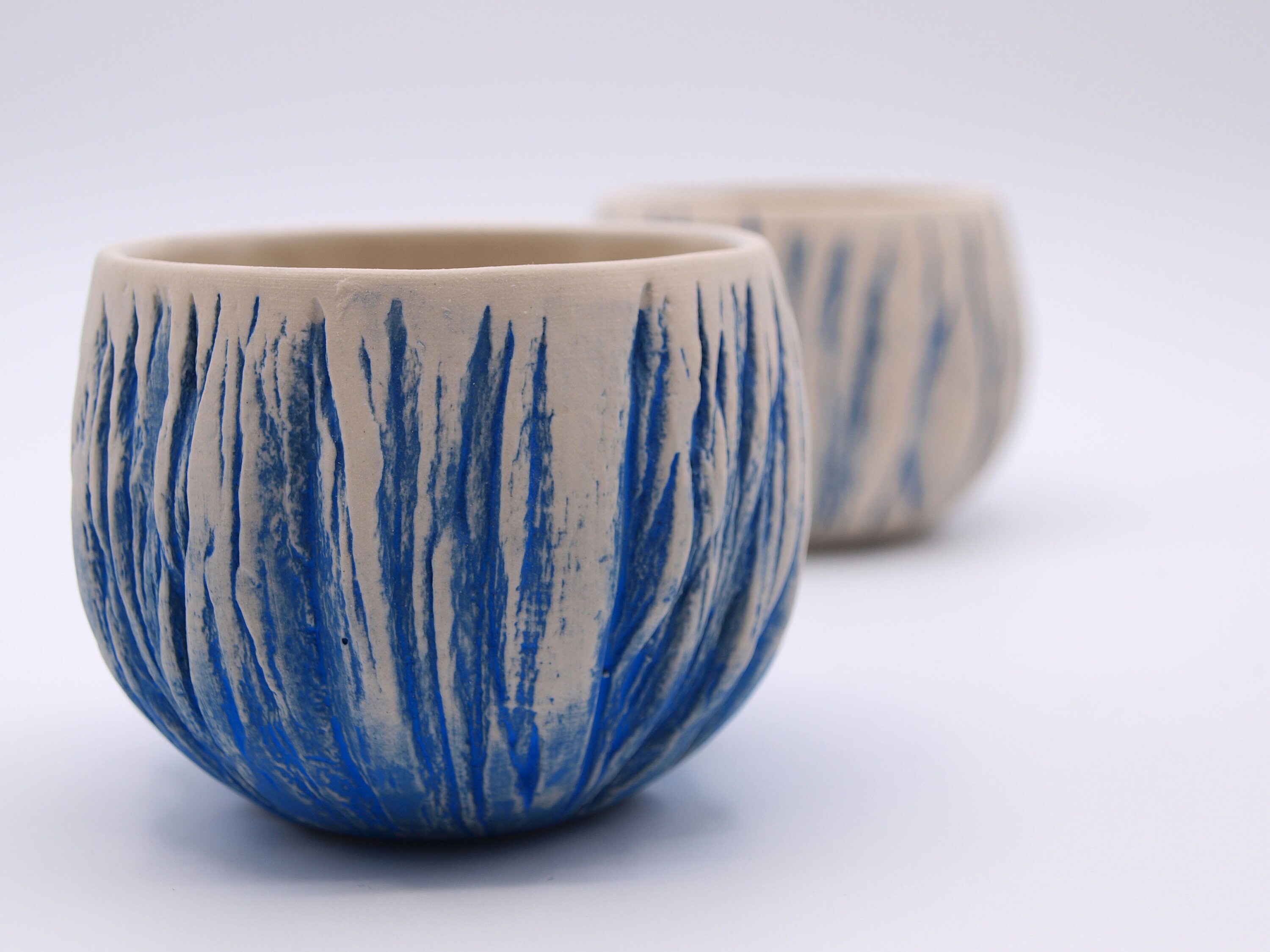 Bol en Céramique Blanc et Bleu Motif Écorces