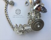 ERICE, Assemblage necklace, silver, repurposed earrings, buttons, statement jewelry, one of a kind, bib necklace