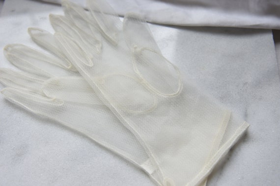 Sheer White Gloves, Vintage, Size 7, - image 3