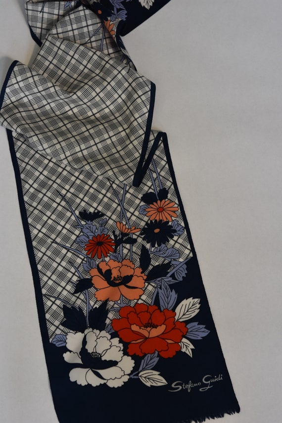 Stefano Guidi Scarf, Navy Blue, Floral , 1970s