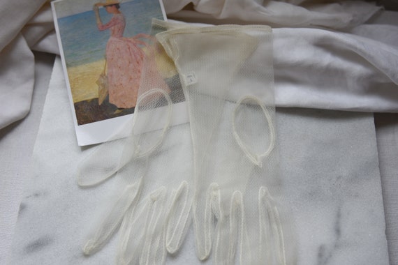 Sheer White Gloves, Vintage, Size 7, - image 6