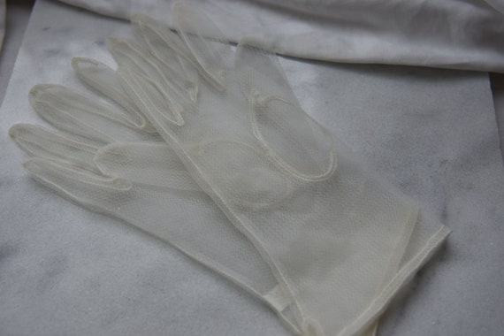 Sheer White Gloves, Vintage, Size 7, - image 2