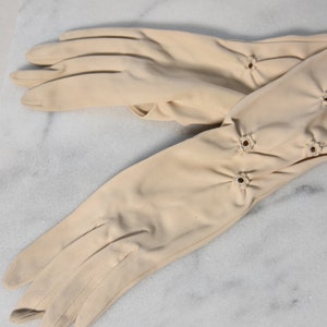 Long Vintage Gloves, Beige, 1950s, German Made, Small Size