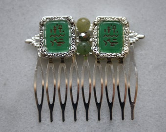 Vintage Faux Tortoise Celluloid Rhinestone Fan Hair Comb 