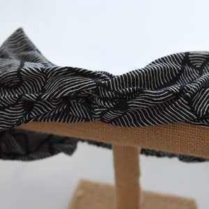 Twisted Knot Turban Headband: Silky Knit Black and White Graphic Print