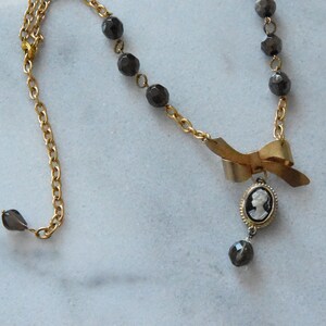 Vintage Cameo Necklace: Repurposed Bow, Black & Gold Assemblage
