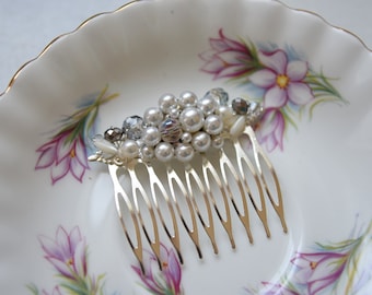 Vintage Crystal Beaded Formal Hair Comb, Pearl & Rhinestone Hair Comb , Bridal Hair Accessory