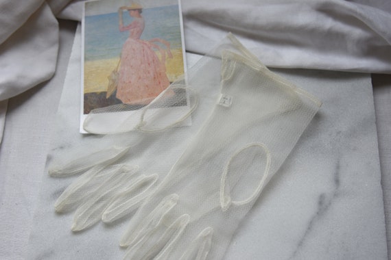 Sheer White Gloves, Vintage, Size 7, - image 1