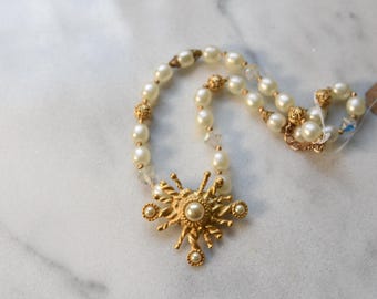 Pearl and Gold Necklace, Brooch, Reinvented Jewelry
