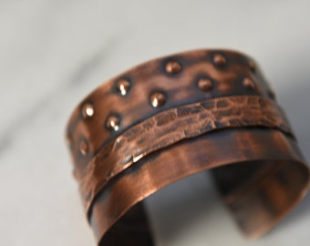 Copper Cuff Bracelet, Textured Artisan Metalwork