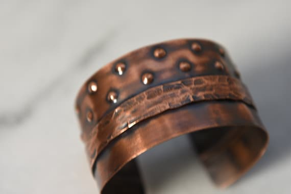 Copper Cuff Bracelet, Textured Artisan Metalwork - image 1