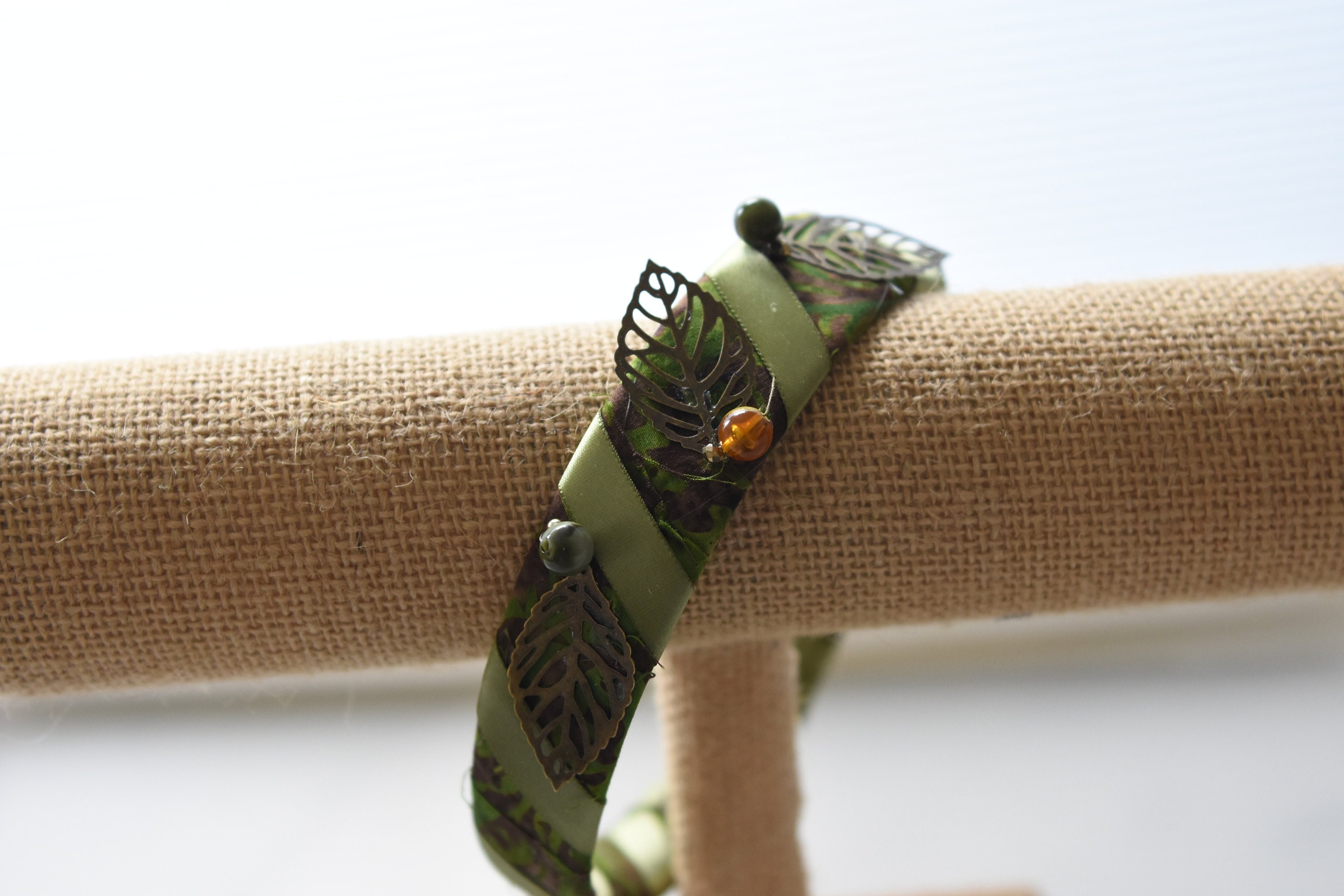 Batik Fabric Headband, Structured Fabric Covered Hair Band, Green