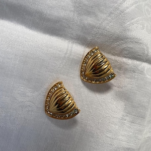 Boucles d'oreilles vintage en or et strass, percées, vintage des années 80, style Art déco