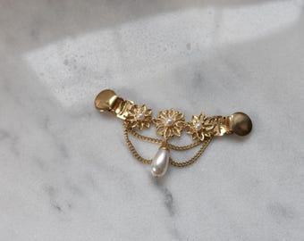 Pearl-kledingclips, parelmoer en goudmetaal