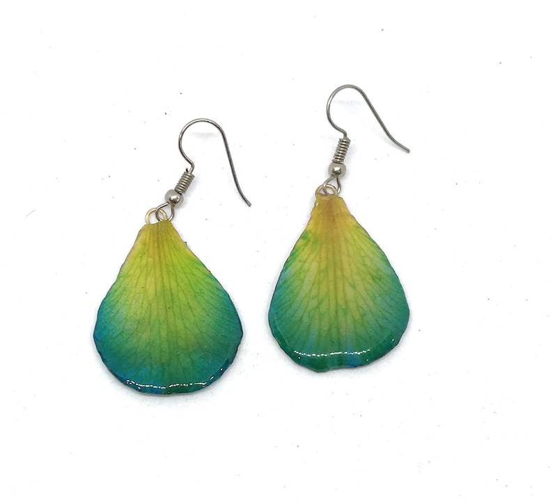 Orchid petal earrings real flower jewelry colorful light weight colorful timeless handmade one of a kind green blue red fashion free ship